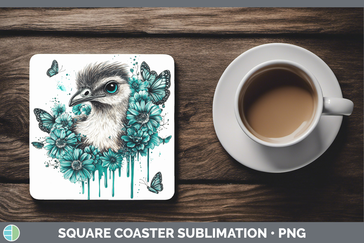 Emu Farm Teal Drips Square Coaster Sublimation Design