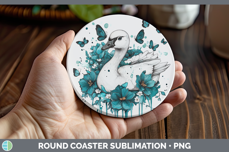 Goose Farm Teal Drips Round Coaster Sublimation Design