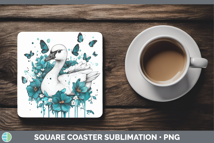 Goose Farm Teal Drips Square Coaster Sublimation Design