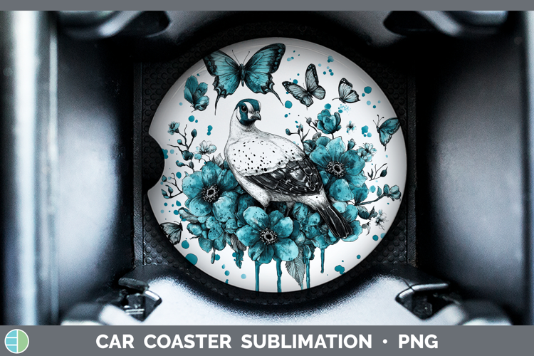 Guinea Hen Farm Teal Drips Car Coaster Sublimation Design