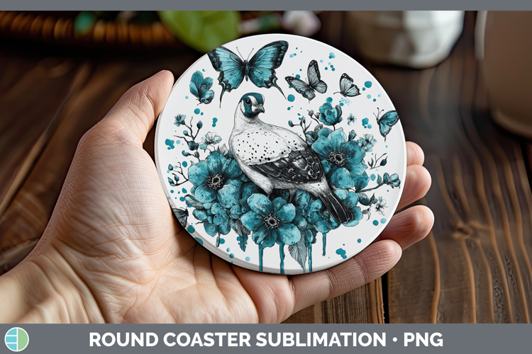 Guinea Hen Farm Teal Drips Round Coaster Sublimation Design