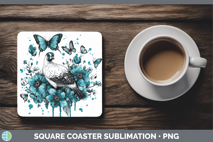 Guinea Hen Farm Teal Drips Square Coaster Sublimation Design
