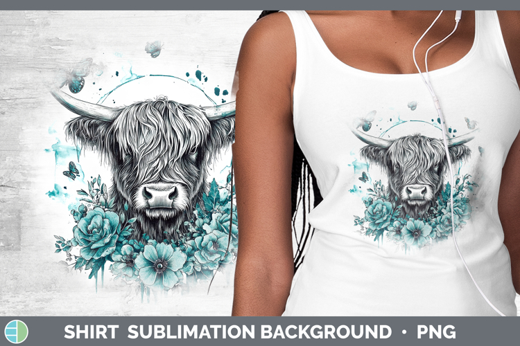 Highland Cow Farm Teal Drips Shirt Sublimation Design