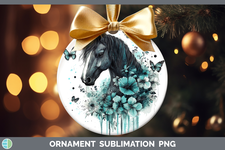 Horse Farm Teal Drips Ornament Sublimation Design