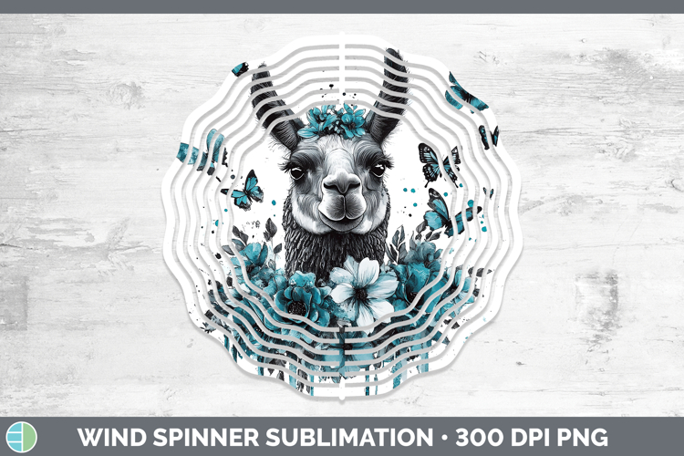 LLama Farm Teal Drips Wind Spinner Sublimation Design