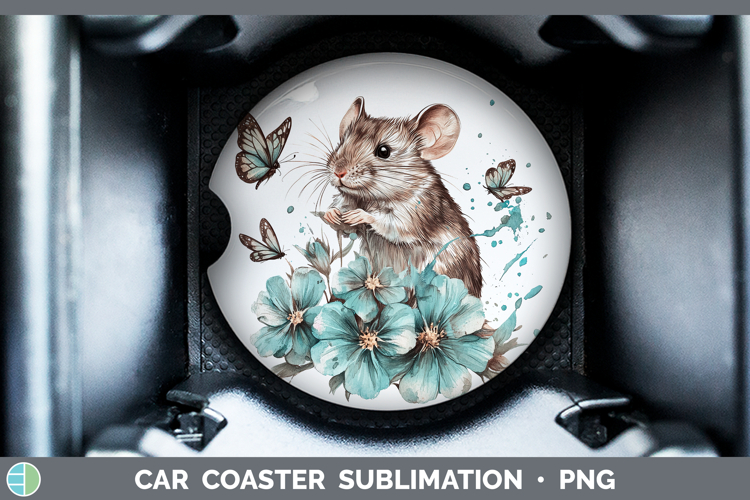 Mouse Farm Teal Drips Car Coaster Sublimation Design