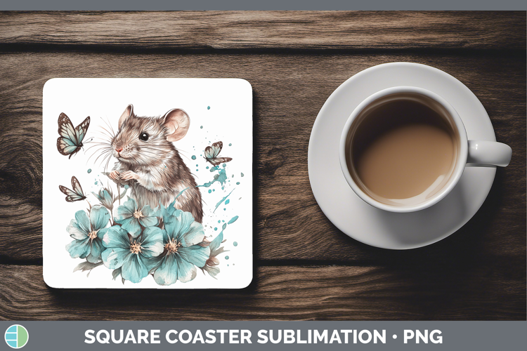 Mouse Farm Teal Drips Square Coaster Sublimation Design
