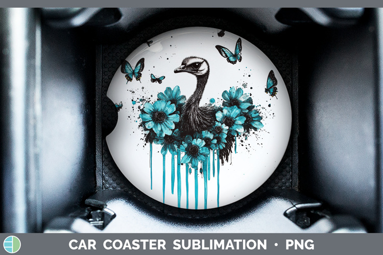 Ostrich Farm Teal Drips Car Coaster Sublimation Design