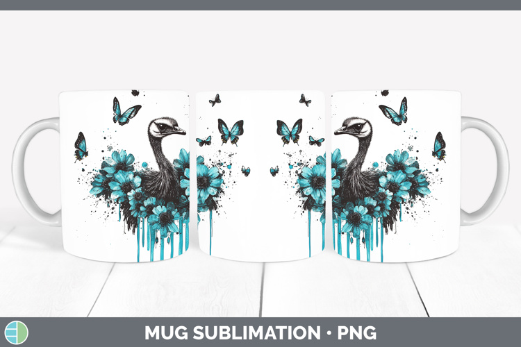 Ostrich Farm Teal Drips Mug Wrap Sublimation Design