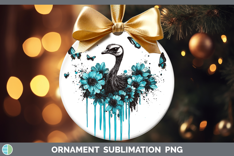 Ostrich Farm Teal Drips Ornament Sublimation Design