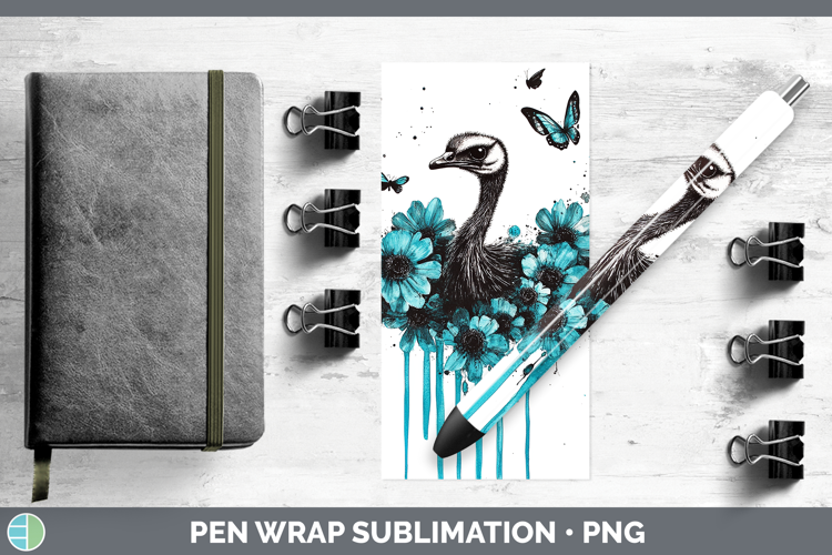 Ostrich Farm Teal Drips Pen Wrap Sublimation Design