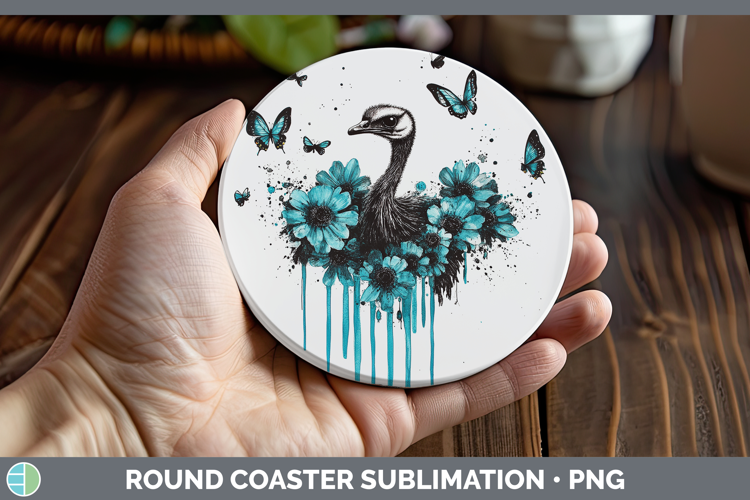 Ostrich Farm Teal Drips Round Coaster Sublimation Design