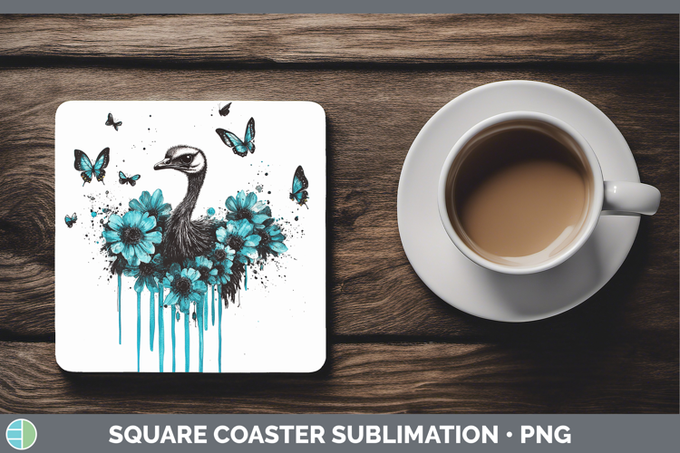 Ostrich Farm Teal Drips Square Coaster Sublimation Design