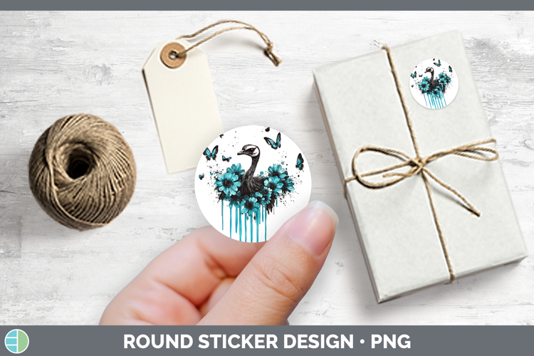 Ostrich Farm Teal Drips Stickers Design