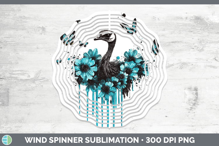 Ostrich Farm Teal Drips Wind Spinner Sublimation Design