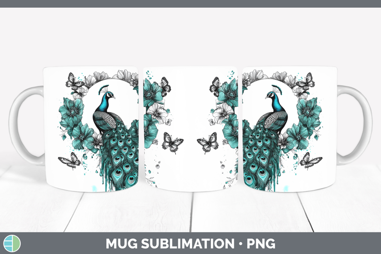 Peacock Farm Teal Drips Mug Wrap Sublimation Design
