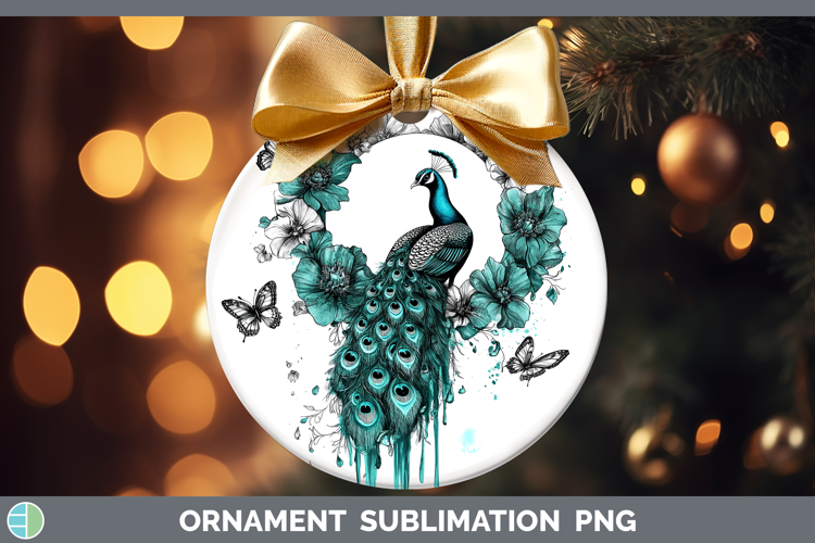 Peacock Farm Teal Drips Ornament Sublimation Design