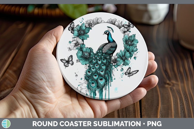 Peacock Farm Teal Drips Round Coaster Sublimation Design