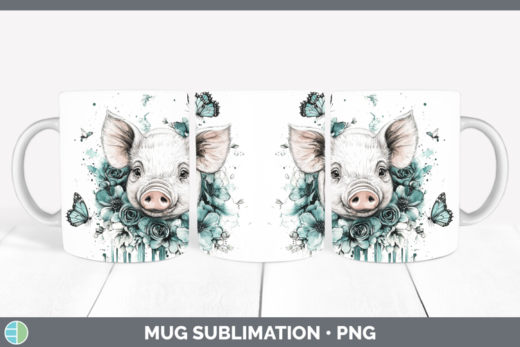 Pig Farm Teal Drips Mug Wrap Sublimation Design
