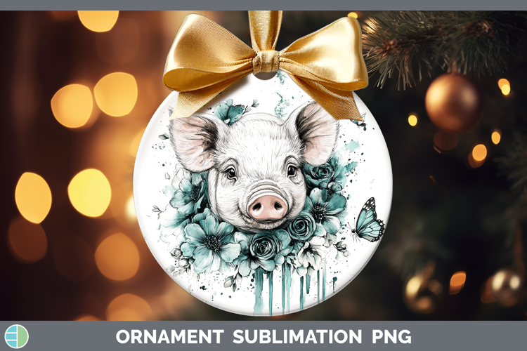 Pig Farm Teal Drips Ornament Sublimation Design