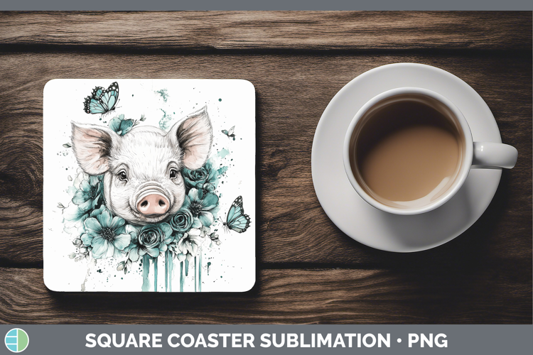 Pig Farm Teal Drips Square Coaster Sublimation Design