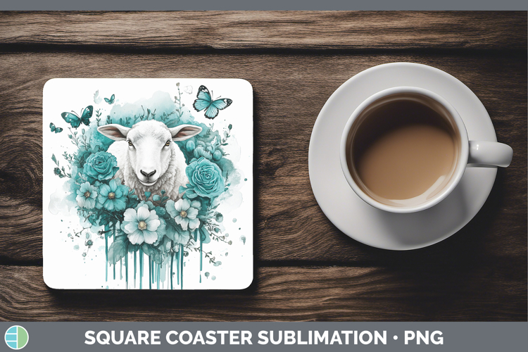 Sheep Farm Teal Drips Square Coaster Sublimation Design