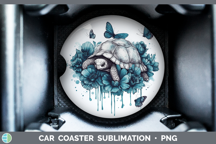 Tortoise Farm Teal Drips Car Coaster Sublimation Design