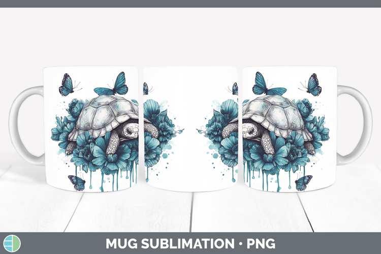 Tortoise Farm Teal Drips Mug Wrap Sublimation Design