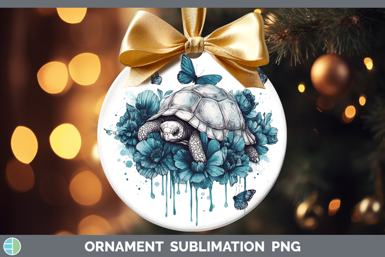 Tortoise Farm Teal Drips Ornament Sublimation Design
