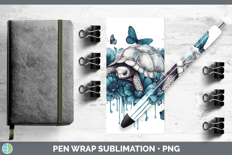 Tortoise Farm Teal Drips Pen Wrap Sublimation Design