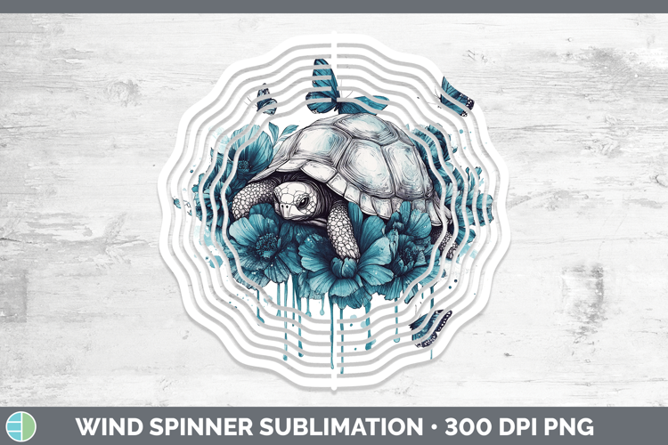 Tortoise Farm Teal Drips Wind Spinner Sublimation Design