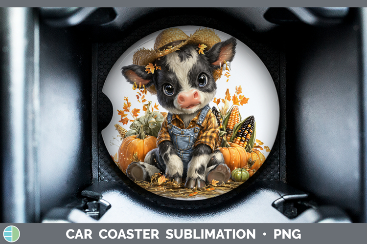 Cow Farm Thanksgiving Overalls Car Coaster Sublimation Desig