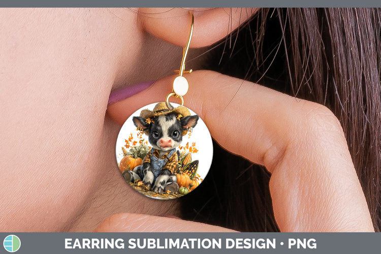 Cow Farm Thanksgiving Overalls Round Earrings Sublimation De