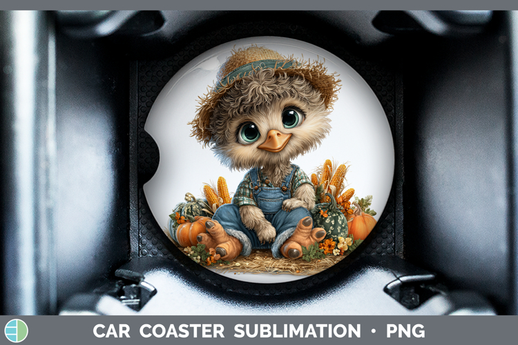 Emu Farm Thanksgiving Overalls Car Coaster Sublimation Desig