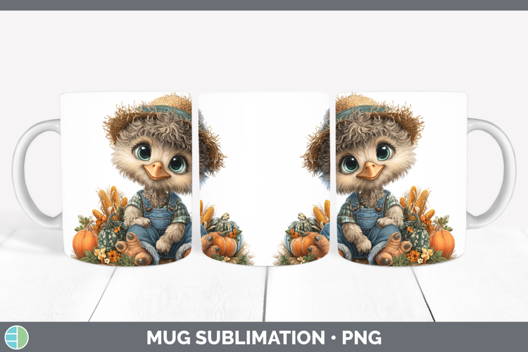 Emu Farm Thanksgiving Overalls Mug Wrap Sublimation Design