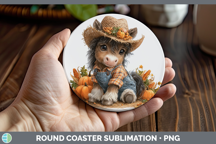 Horse Farm Thanksgiving Overalls Round Coaster Sublimation D