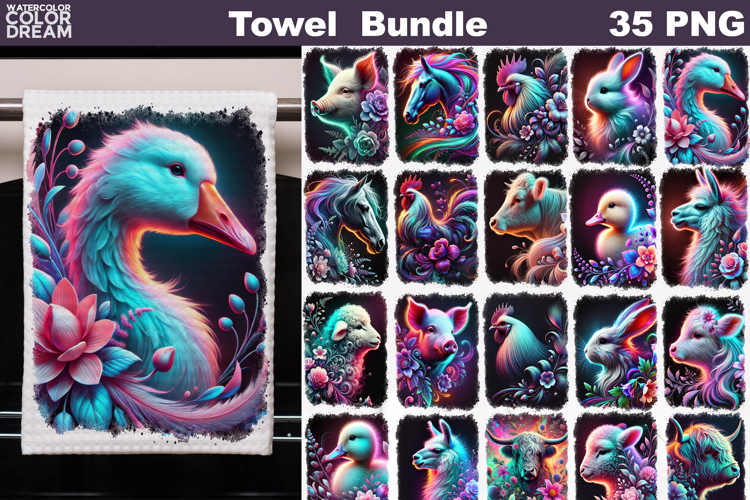 Farm Animal Towel Bundle | Colorful Kitchen PNG