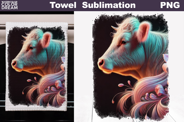 Neon Cow with Flowers | Farm Towel Sublimation