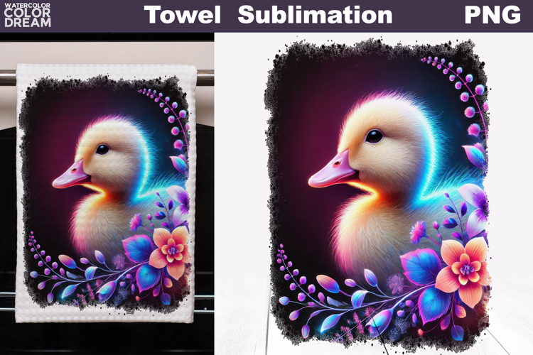 Neon Duckling with Flowers | Farm Towel Sublimation
