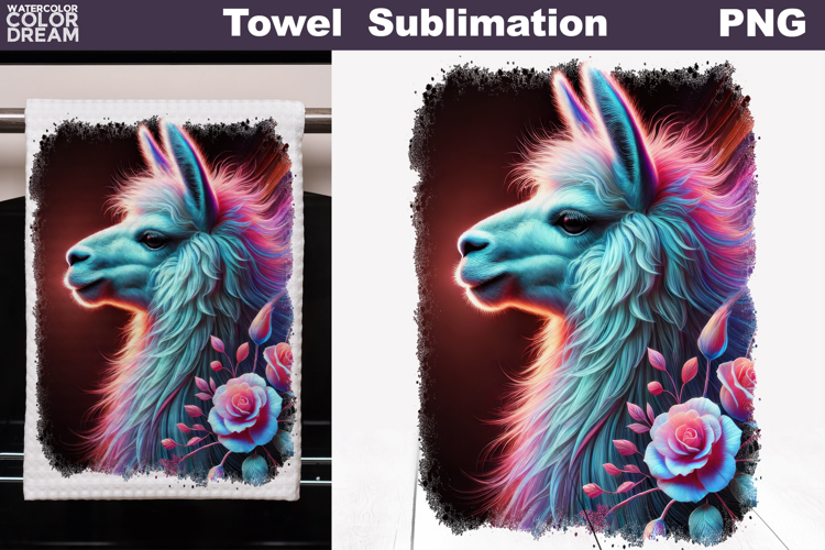 Neon Llama with Flowers | Farm Towel Sublimation
