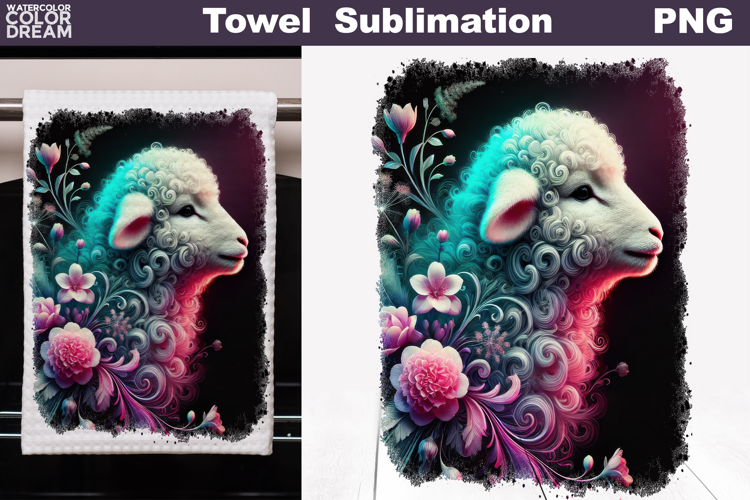 Neon Lamb with Flowers | Farm Sheep Towel Sublimation