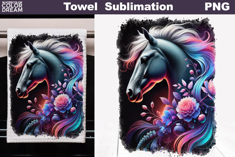 Neon Horse with Flowers | Farm Towel Sublimation