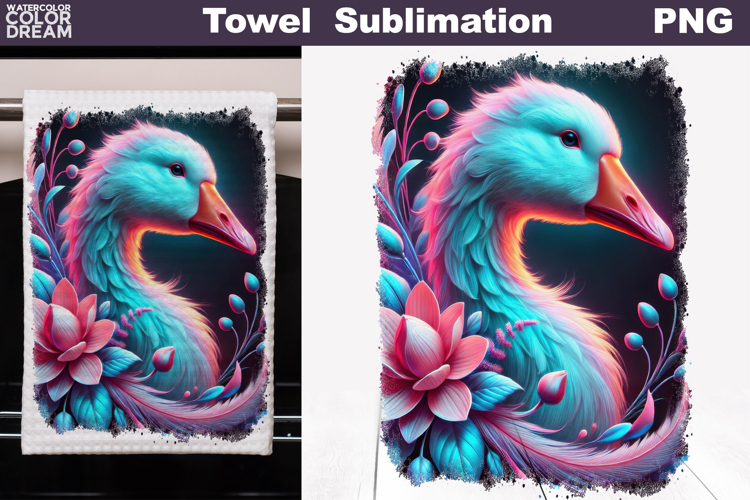 Neon Goose with Flowers | Farm Towel Sublimation