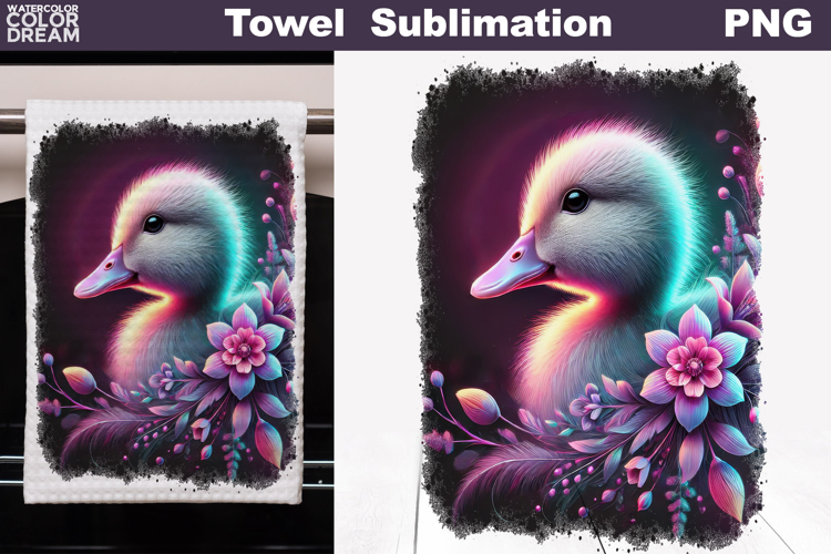 Neon Duckling with Flowers | Farm Towel Sublimation