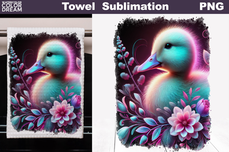 Neon Duckling with Flowers | Farm Towel Sublimation