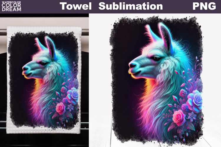 Neon Llama with Flowers | Farm Towel Sublimation