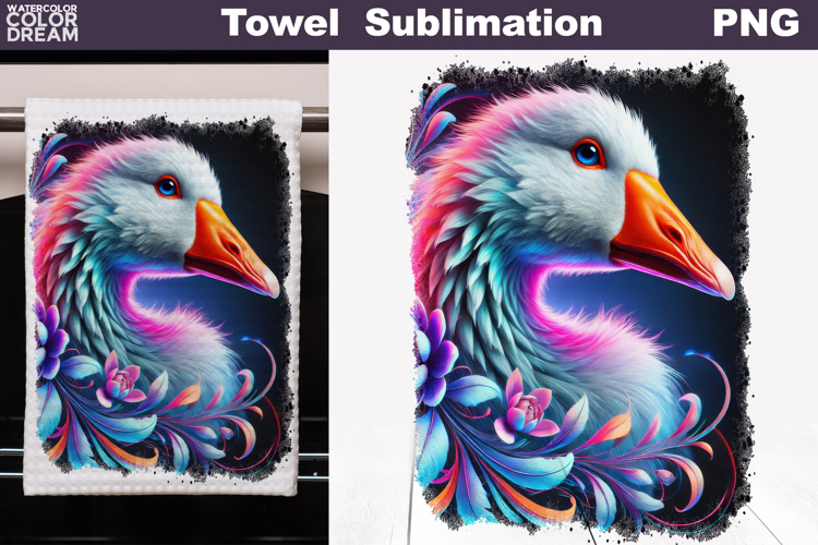Neon Goose with Flowers | Farm Towel Sublimation