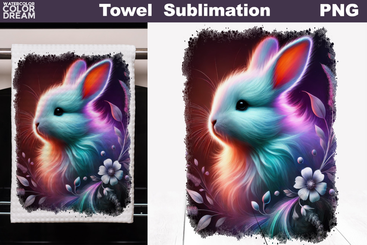 Neon Bunny with Flowers | Farm Rabbit Towel Sublimation