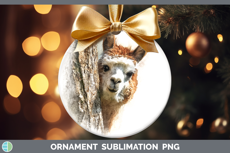 Alpaca Farm Tree Peek Ornament Sublimation Design