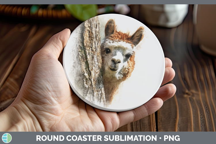 Alpaca Farm Tree Peek Round Coaster Sublimation Design